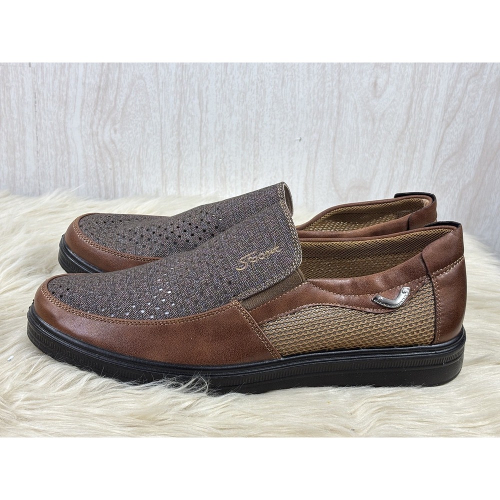 Mens Size 15 Mesh Loafers Brown Slip On Walking Shoes NIB Comfort Casual - Picture 4 of 10